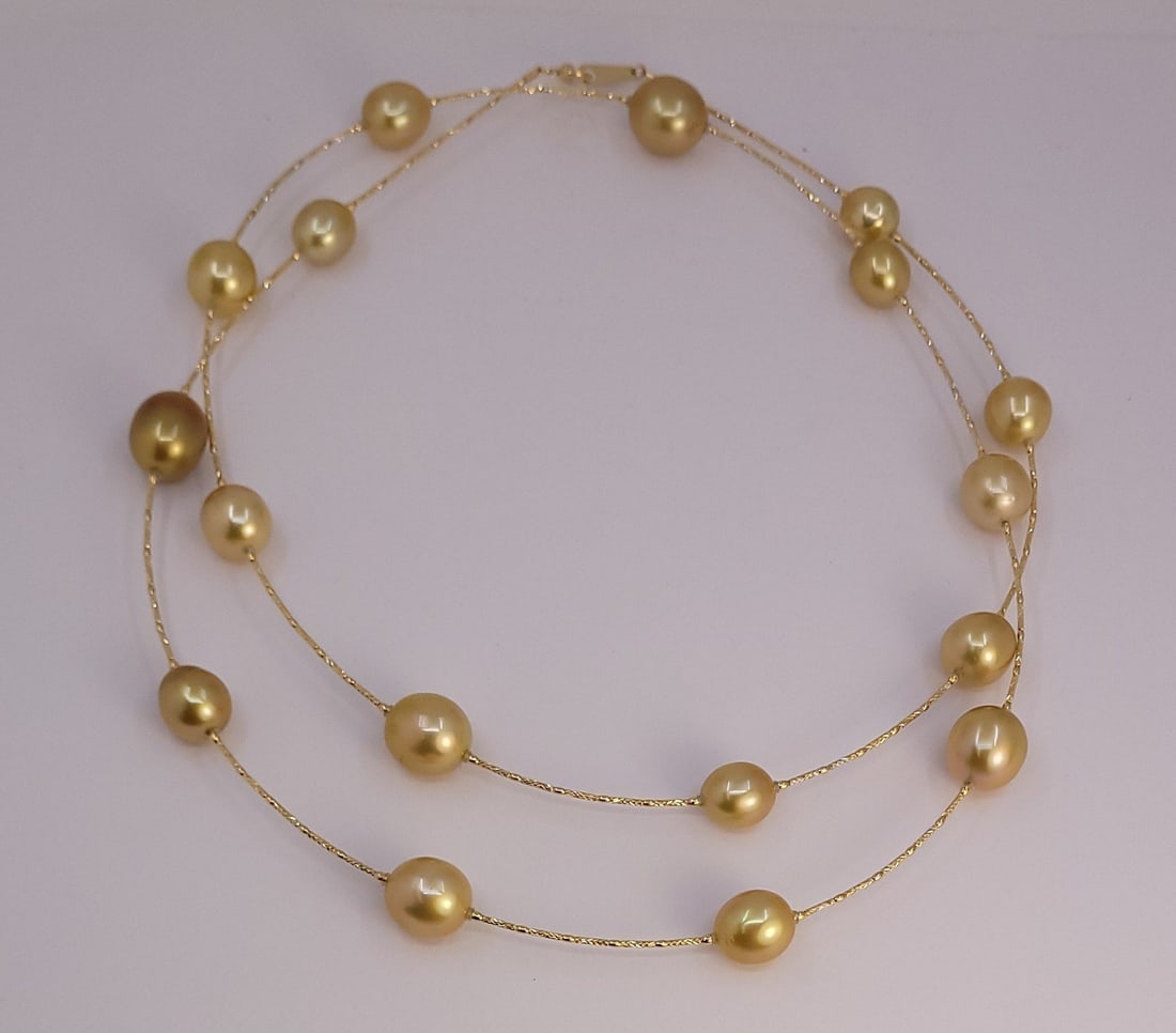 Necklace - 18 kt. Yellow gold, ALGT-certified - 10x13 mm Deep Golden South Sea Pearls - 19