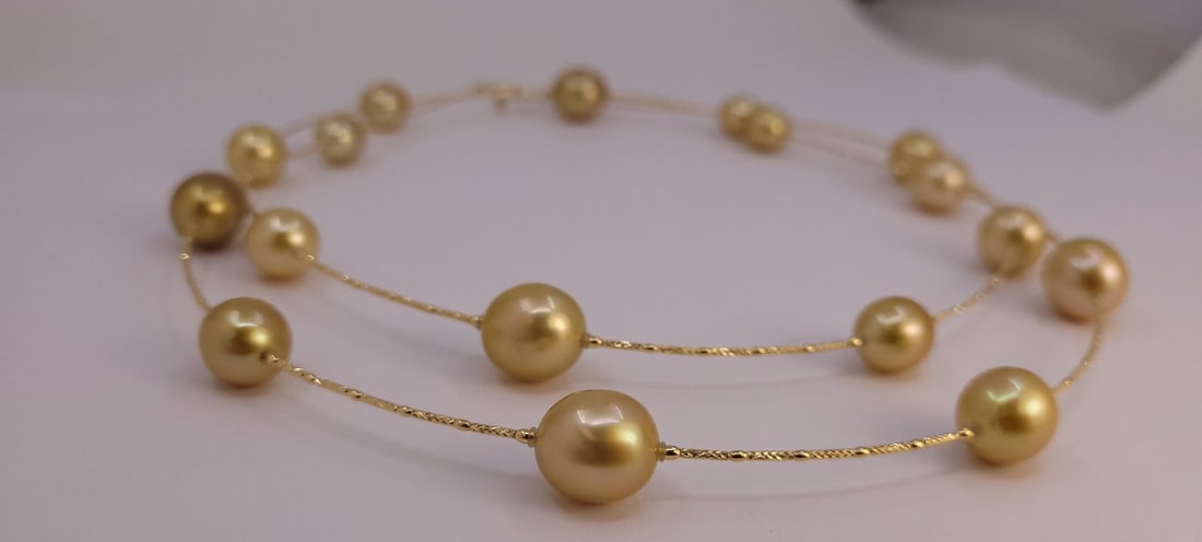 Necklace - 18 kt. Yellow gold, ALGT-certified - 10x13 mm Deep Golden South Sea Pearls - 20