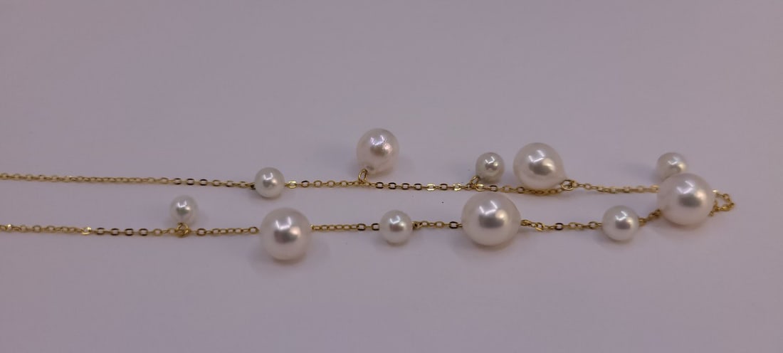 Necklace - 18 kt. Yellow gold - 4x7.5mm Akoya Pearls - 10