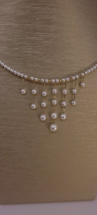 Necklace - 18 kt. Yellow gold - 3.5x8mm Freshwater Pearls - 10