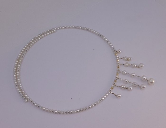 Necklace - 18 kt. Yellow gold - 3.5x8mm Freshwater Pearls - 11