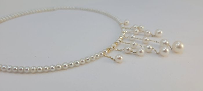 Necklace - 18 kt. Yellow gold - 3.5x8mm Freshwater Pearls - 12