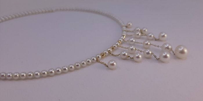 Necklace - 18 kt. Yellow gold - 3.5x8mm Freshwater Pearls - 13