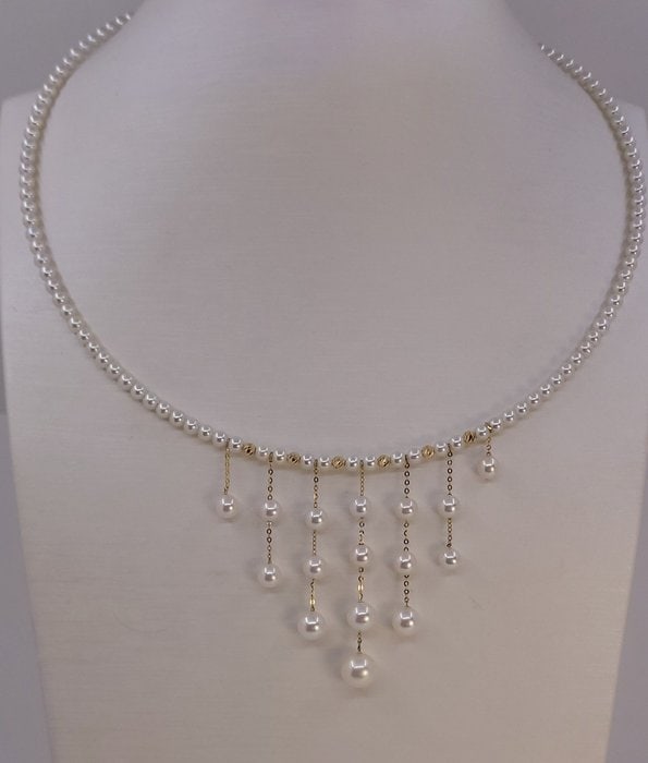 Necklace - 18 kt. Yellow gold - 3.5x8mm Freshwater Pearls (1 of 15)
