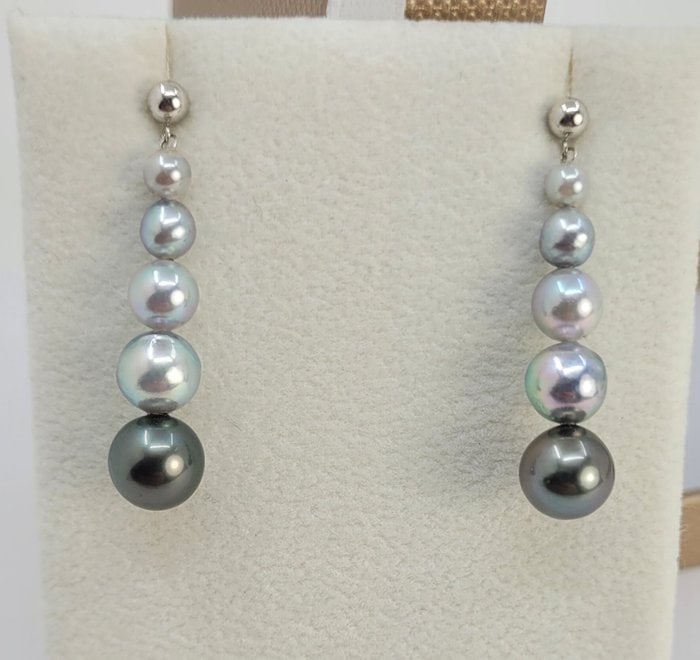 Earrings - 18 kt. White gold - 4x9mm Akoya Pearls - 4