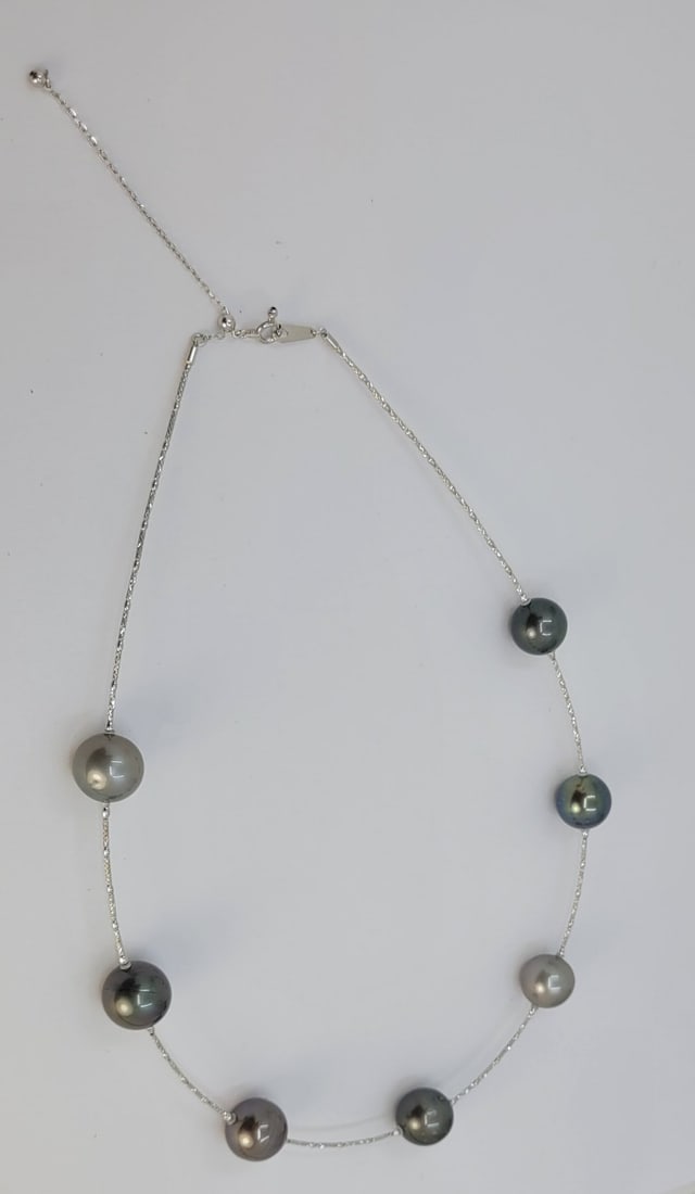 Necklace - 18 kt. White gold - Round Tahiti pearls - 9