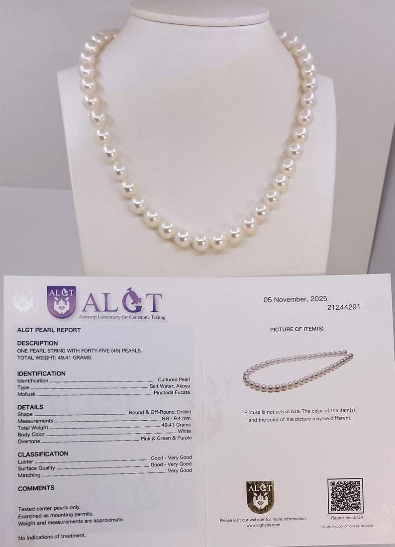 ALGT Certified Akoya Pearls - 8.9x9.4mm - 10