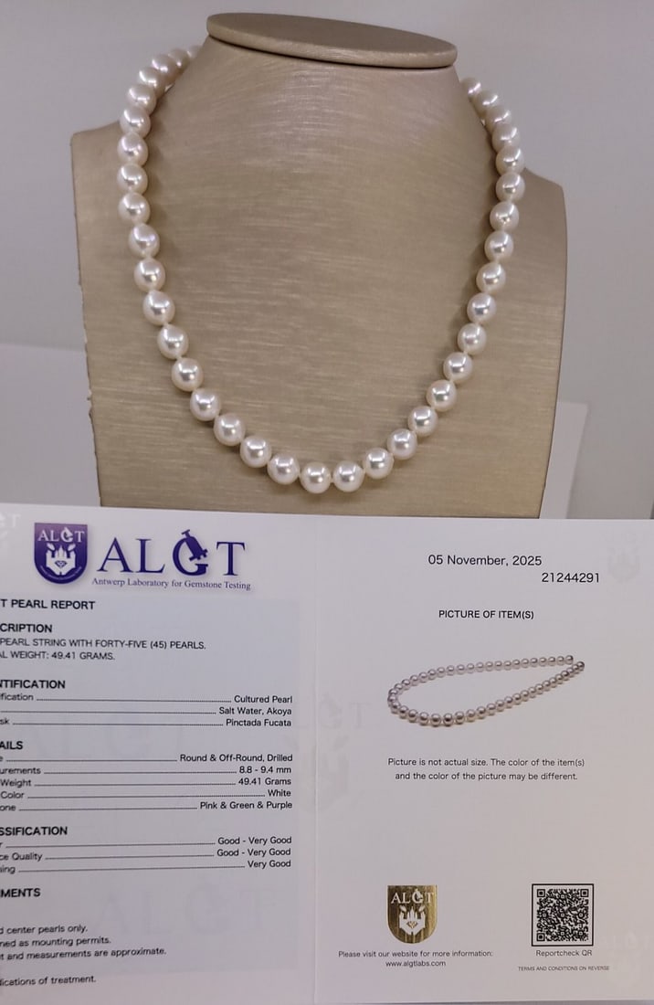 ALGT Certified Akoya Pearls - 8.9x9.4mm - 14