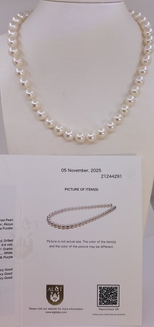 ALGT Certified Akoya Pearls - 8.9x9.4mm - 8