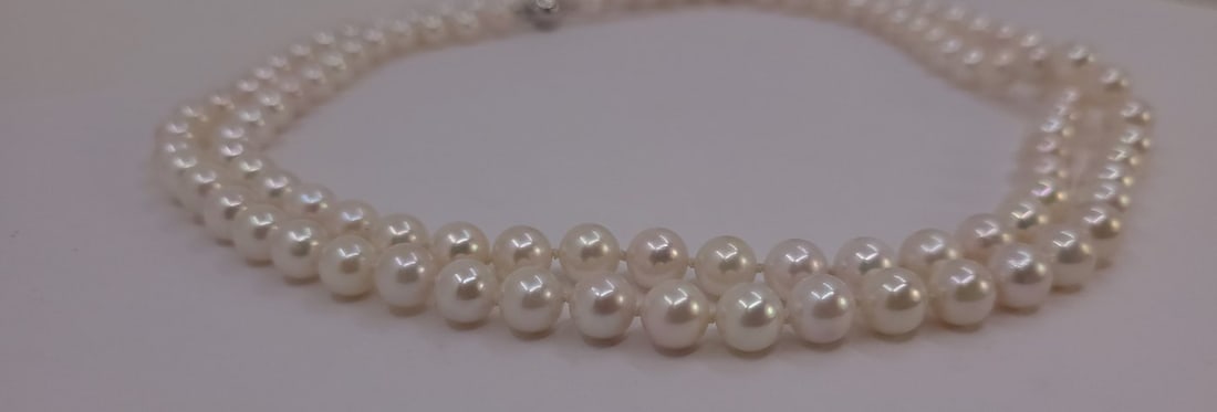 Necklace 7x7.5mm Double Akoya Pearls - 8