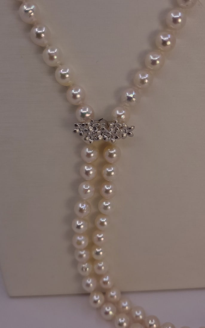 Necklace 7x7.5mm Double Akoya Pearls, Silver - 3
