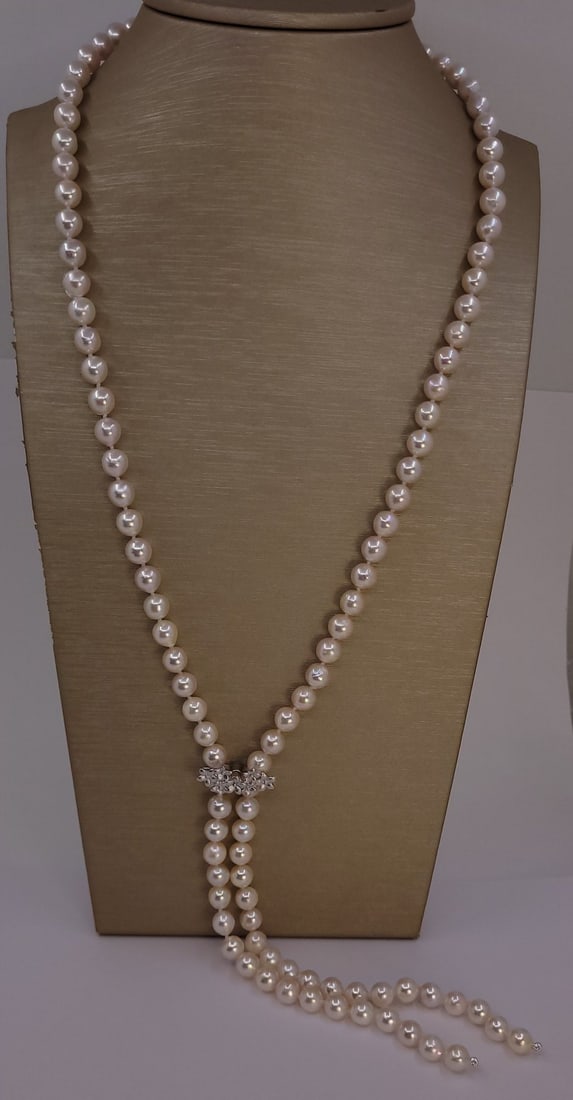 Necklace 7x7.5mm Double Akoya Pearls, Silver - 4