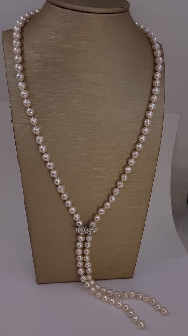 Necklace 7x7.5mm Double Akoya Pearls, Silver - 5