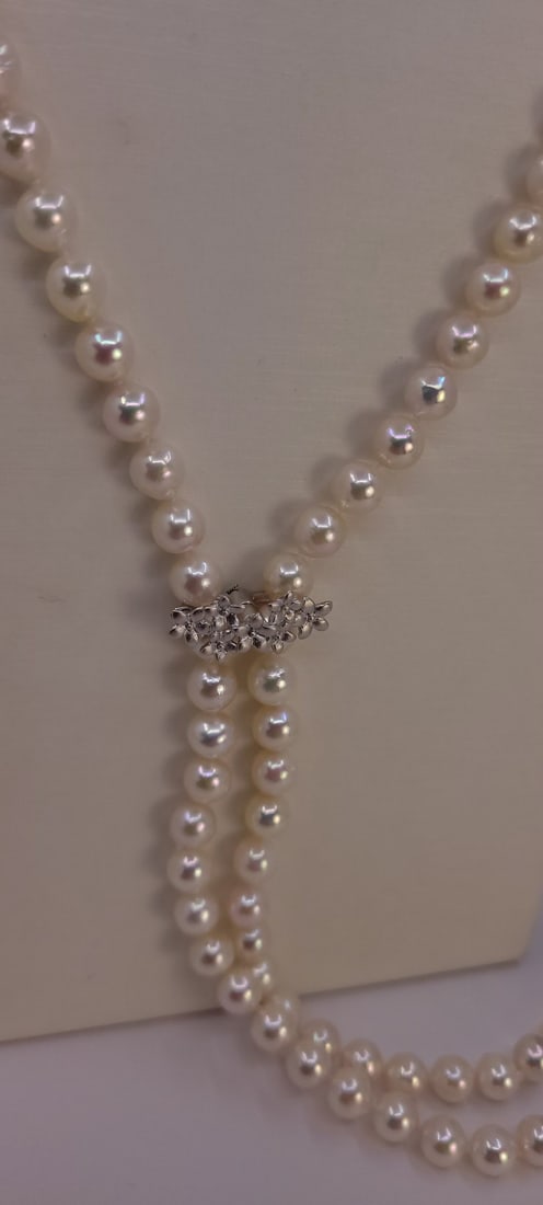 Necklace 7x7.5mm Double Akoya Pearls, Silver - 6