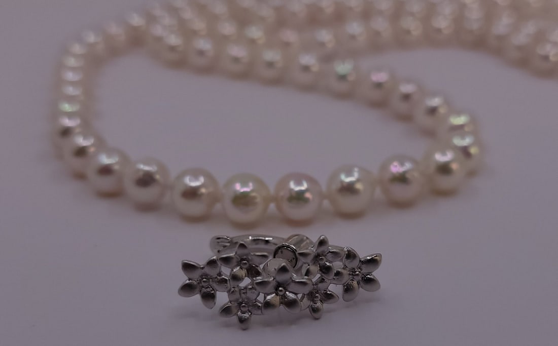 Necklace 7x7.5mm Double Akoya Pearls, Silver - 8