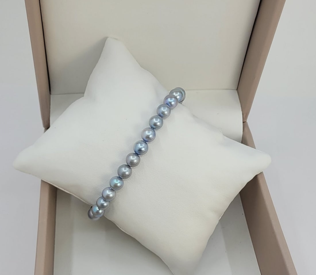 No Reserve Price - Bracelet 6x6.5mm Silvery Akoya Pearls - 10