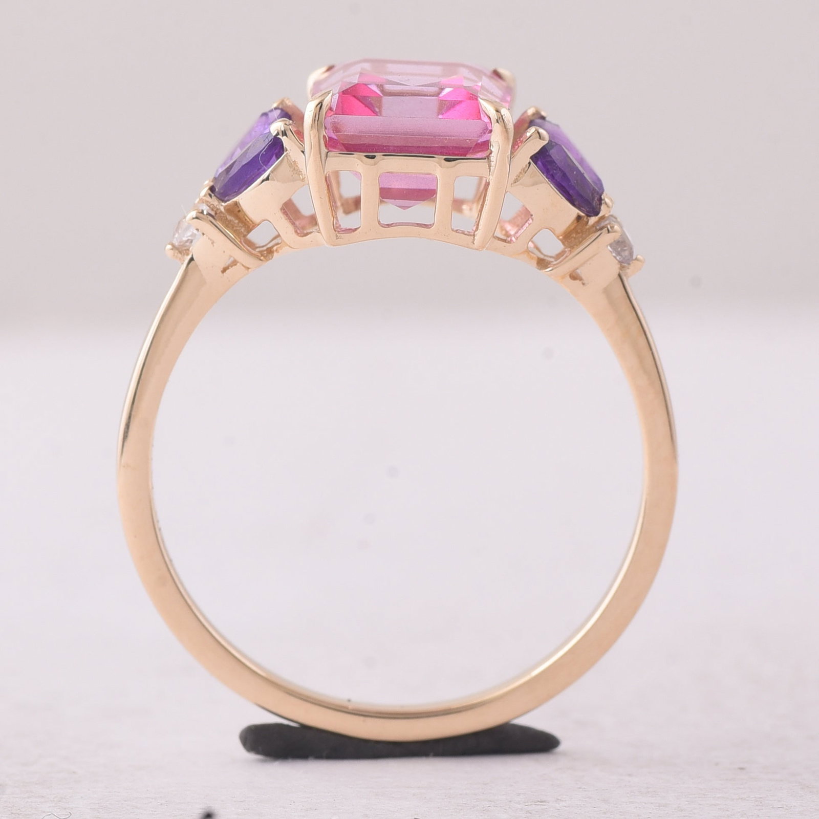3.07 Ct Octagon Pink Topaz 9K Gold Ring - 4