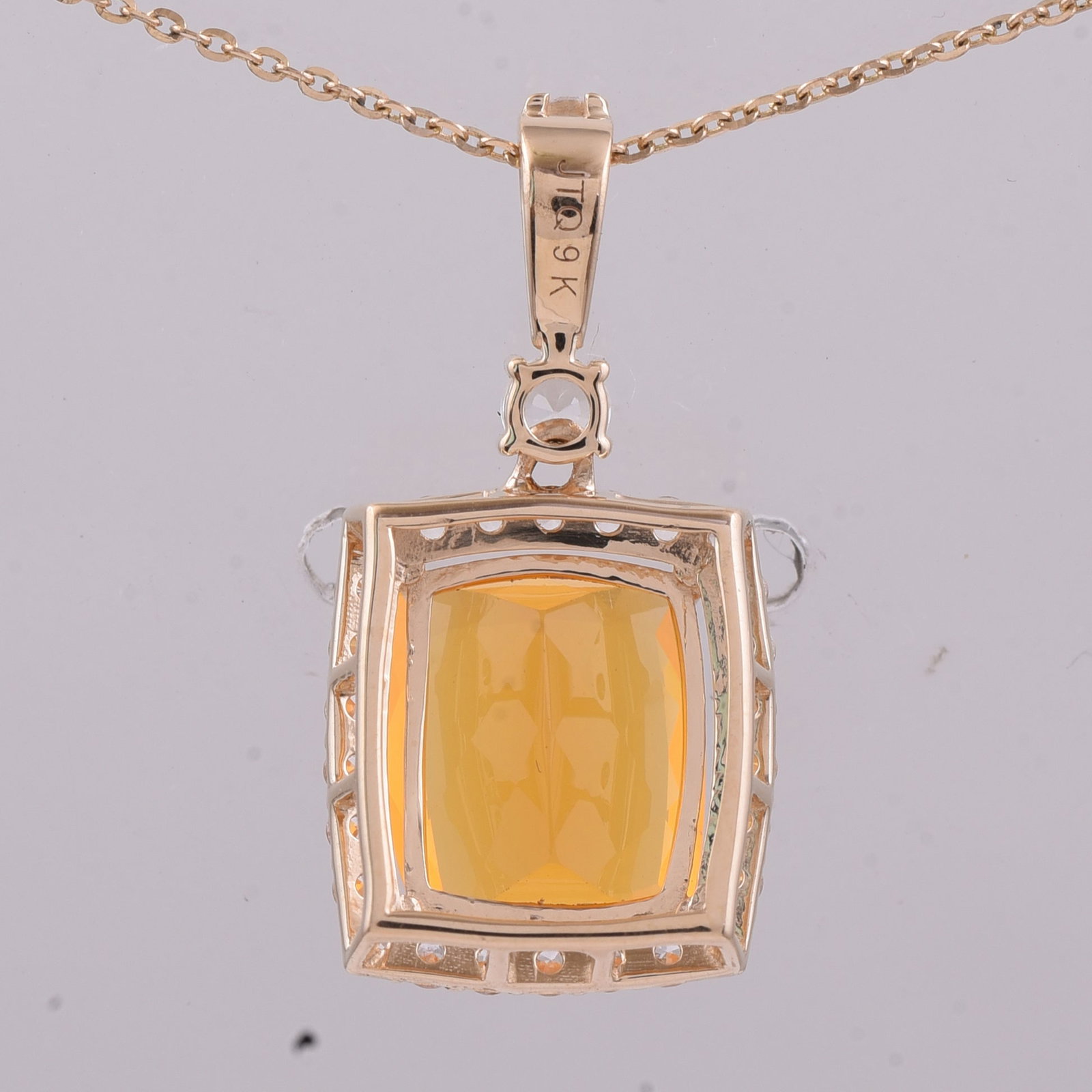 3.43 Ct Cushion Fire Opal 9K Gold Pendant - 2