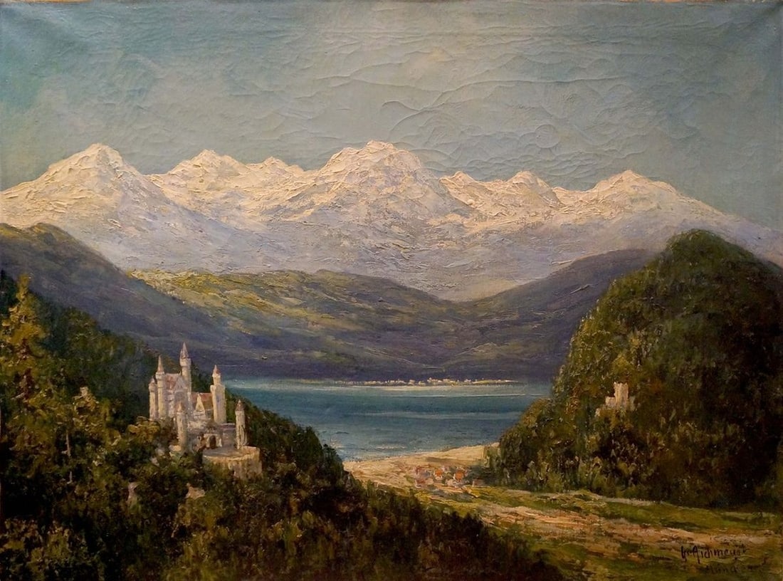 Oil painting Castle landscape: Title: Oil painting Castle landscape Description: NoVerne 157 *** ABOUT THIS PAINTING *** * TITLE: "Castle landscape" * ARTISTS: Unknown artist * SIZE: 60x80 cm/'23.62x31.49 inches' * MEDIUM: oil, can
