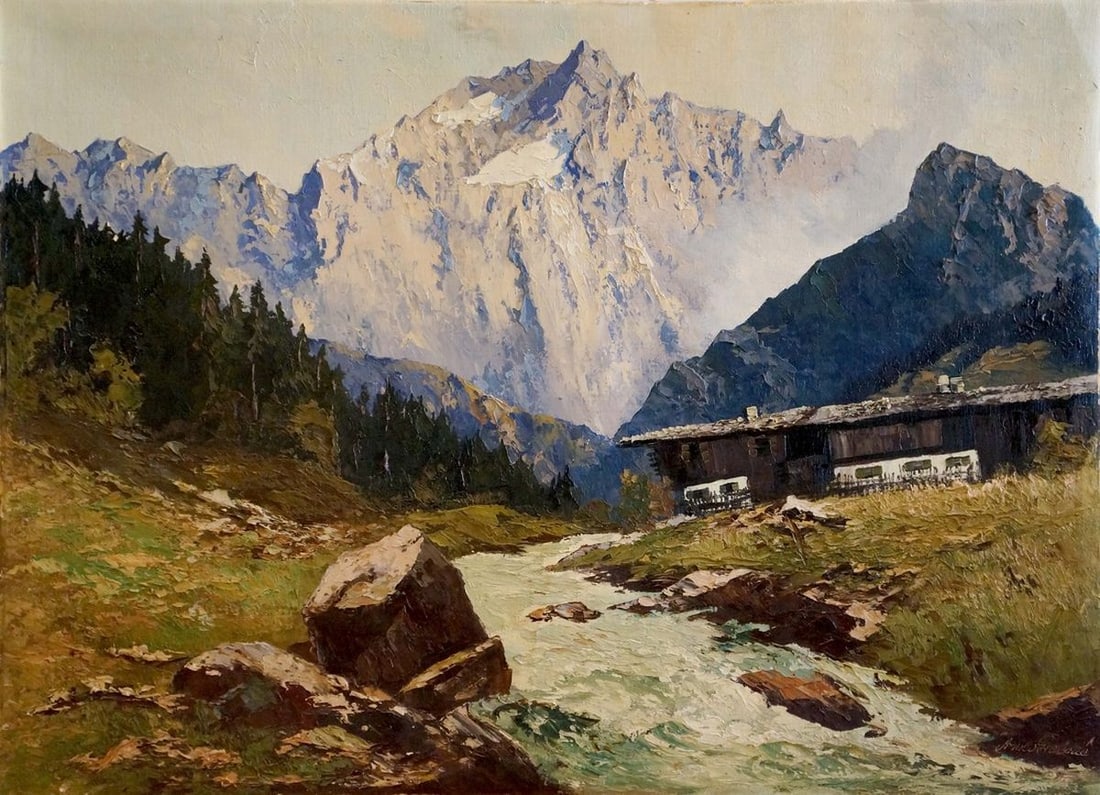 Oil painting Mountain freshness: Title: Oil painting Mountain freshness Description: NoVerne 193 *** ABOUT THIS PAINTING *** * TITLE: "Mountain freshness" * ARTISTS: Unknown artist * SIZE: 102x141 cm/'40.15x55.51 inches' * MEDIUM: