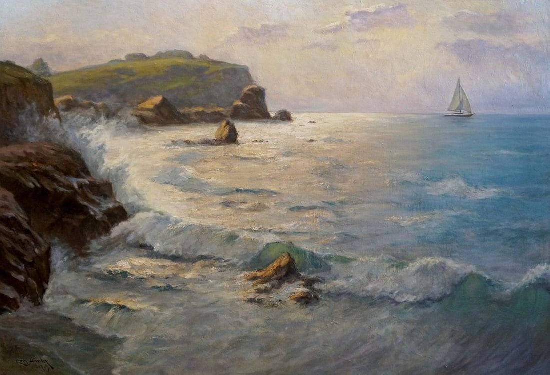 Oil painting Seascape: Title: Oil painting Seascape Description: NoVerne 194 *** ABOUT THIS PAINTING *** * TITLE: "Seascape" * ARTISTS: Unknown artist * SIZE: 100x150 cm/'39.37x59.05 inches' * MEDIUM: oil, canvas * HAND PAI
