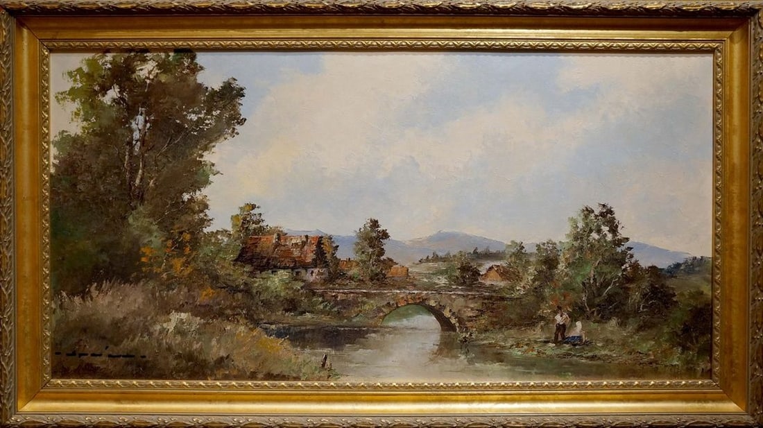 Oil painting Landscape of the village: Title: Oil painting Landscape of the village Description: NoVerne 215 *** ABOUT THIS PAINTING *** * TITLE: "Landscape of the village" * ARTISTS: Unknown artist * SIZE: 50x100 cm/'19.68x39.37 inches' *