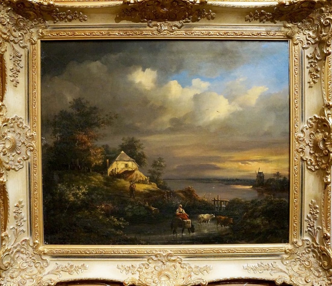 Oil painting House by the shore: Title: Oil painting House by the shore Description: NoVerne 217 *** ABOUT THIS PAINTING *** * TITLE: "House by the shore" * ARTISTS: Unknown artist * SIZE: 50x59 cm/'19.68x23.22 inches' * MEDIUM:
