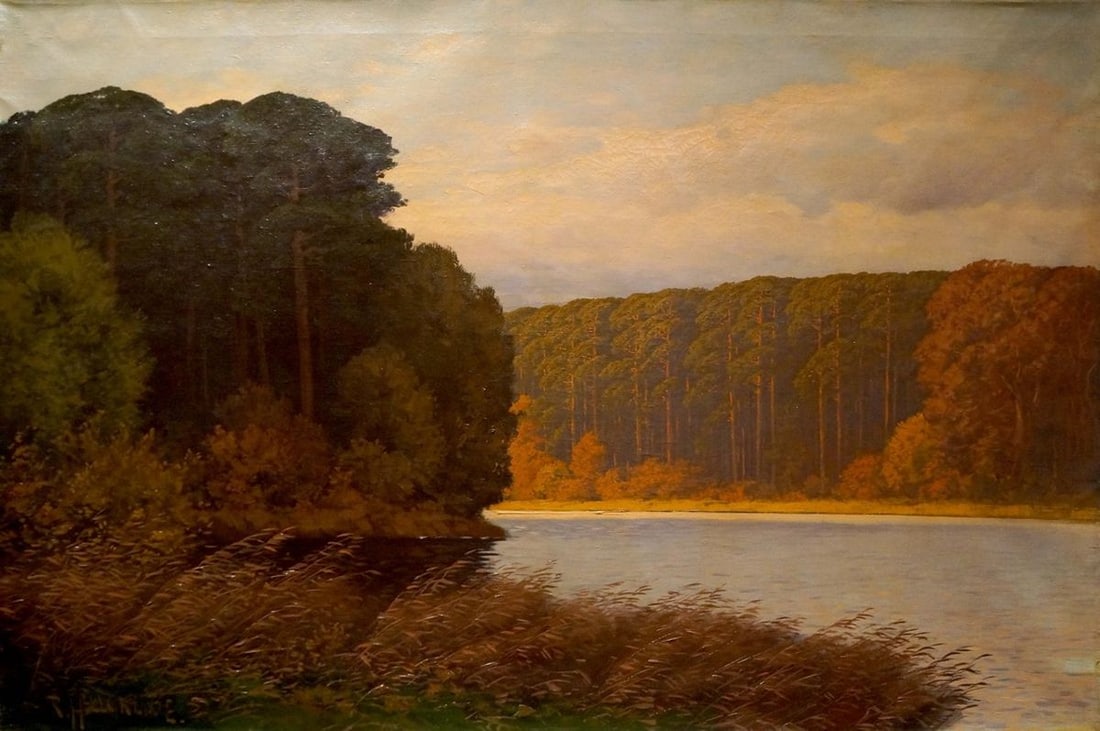 Oil painting Forest evening landscape Rudolph Hilgreve (1 of 8)