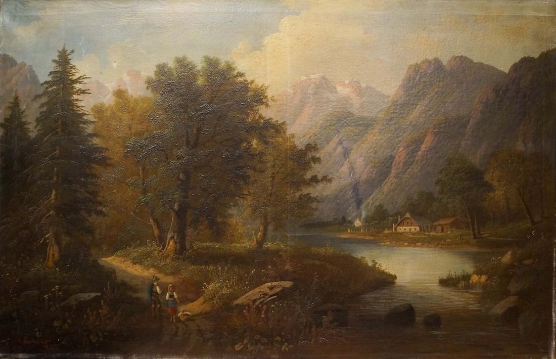 Oil painting Homecoming: Title: Oil painting Homecoming Description: NoVerne 244 *** ABOUT THIS PAINTING *** * TITLE: "Homecoming" * ARTISTS: Unknown artist * SIZE: 69x105 cm/'27.16x41.33 inches' * MEDIUM: oil, canvas * HAND