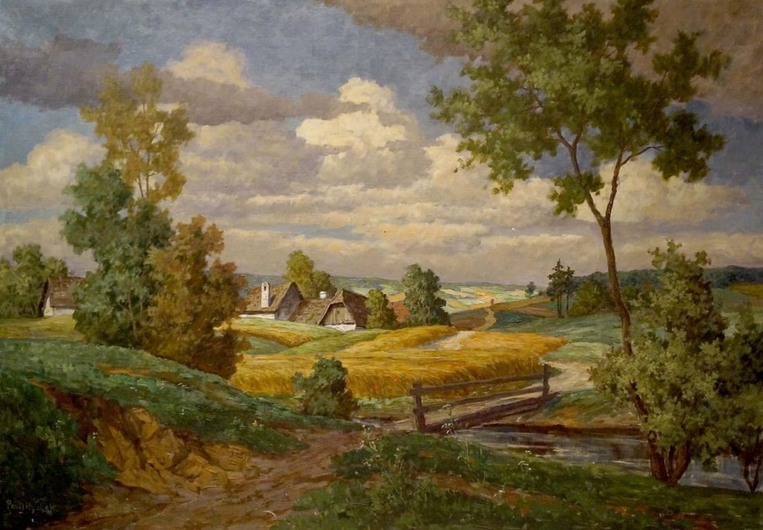 Oil painting Landscape of the village Pawlitschek: Title: Oil painting Landscape of the village Pawlitschek Description: NoVerne 247 *** ABOUT THIS PAINTING *** * TITLE: "Landscape of the village" * ARTISTS: Pawlitschek * SIZE: 70x100 cm/'27.55x39.37 