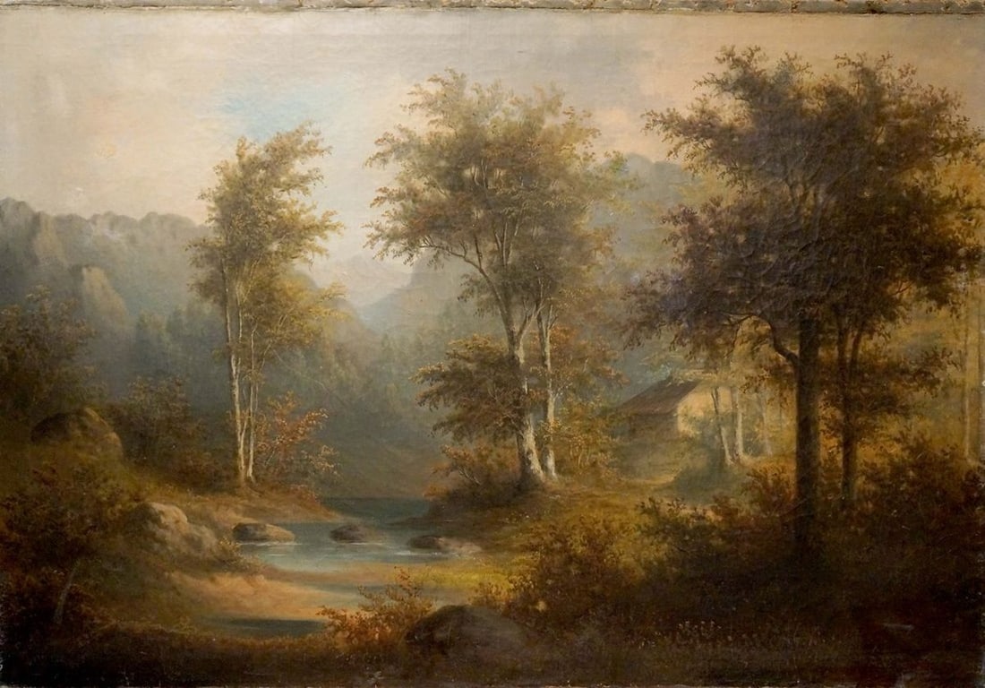 Oil painting House in the thick of the forest: Title: Oil painting House in the thick of the forest Description: NoVerne 248 *** ABOUT THIS PAINTING *** * TITLE: "House in the thick of the forest" * ARTISTS: Unknown artist * SIZE: 70x100 cm/'27.55