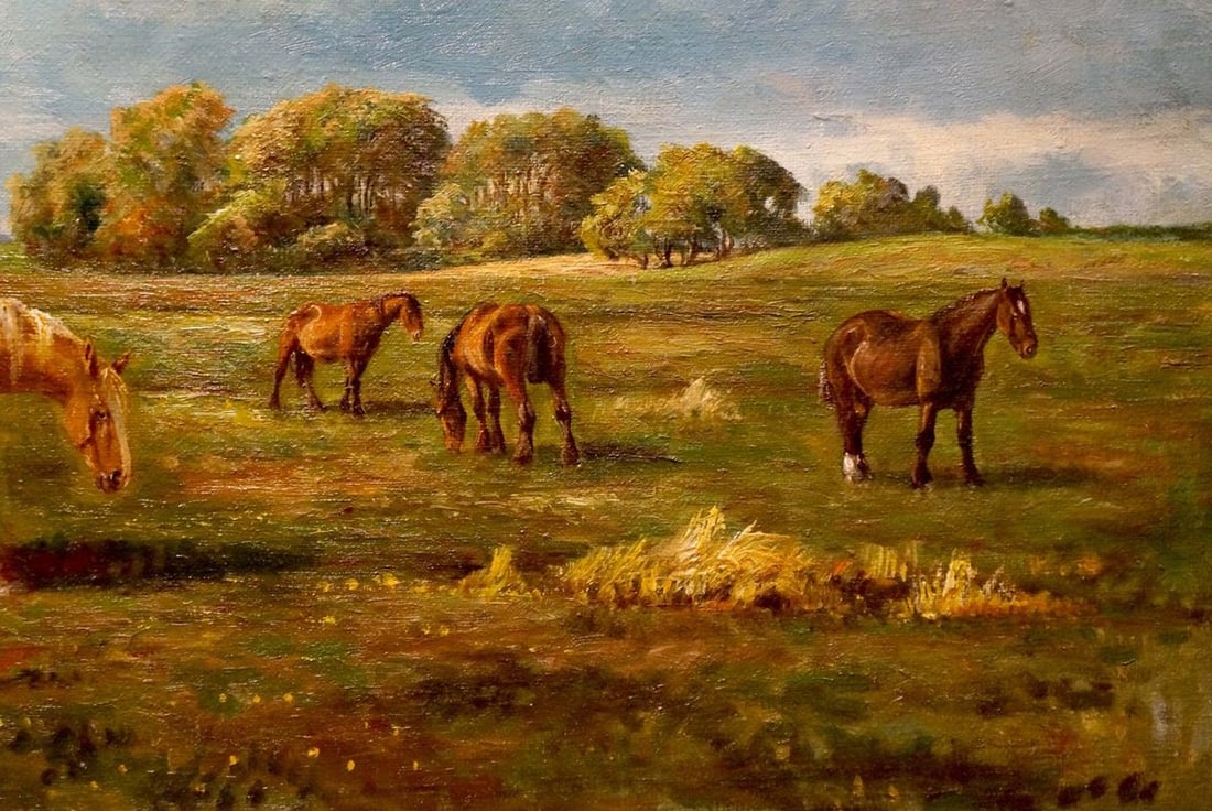 Oil painting Horses graze - 5