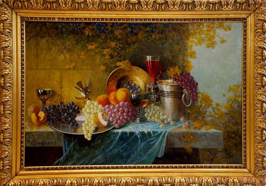Oil painting Still life with grapes: Title: Oil painting Still life with grapes Description: NoVerne 258 *** ABOUT THIS PAINTING *** * TITLE: "Still life with grapes" * ARTISTS: Unknown artist * SIZE: 80x120 cm/'31.49x47.24 inches' * MED