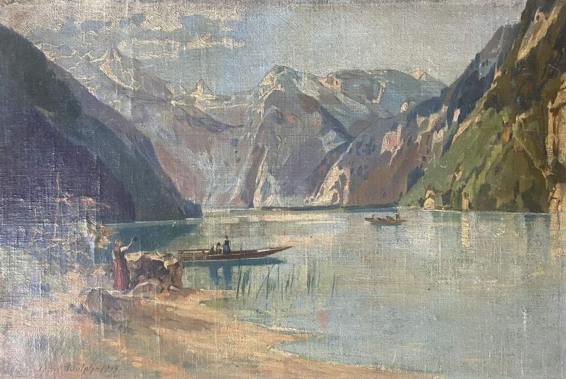 Oil painting Mountain river Albert Jean Adolphe: Title: Oil painting Mountain river Albert Jean Adolphe Description: NoVerne 310*** ABOUT THIS PAINTING **** TITLE: "Mountain river"* ARTISTS: Albert Jean Adolphe* SIZE: 31x46 cm/'12.20x18.11 inches'