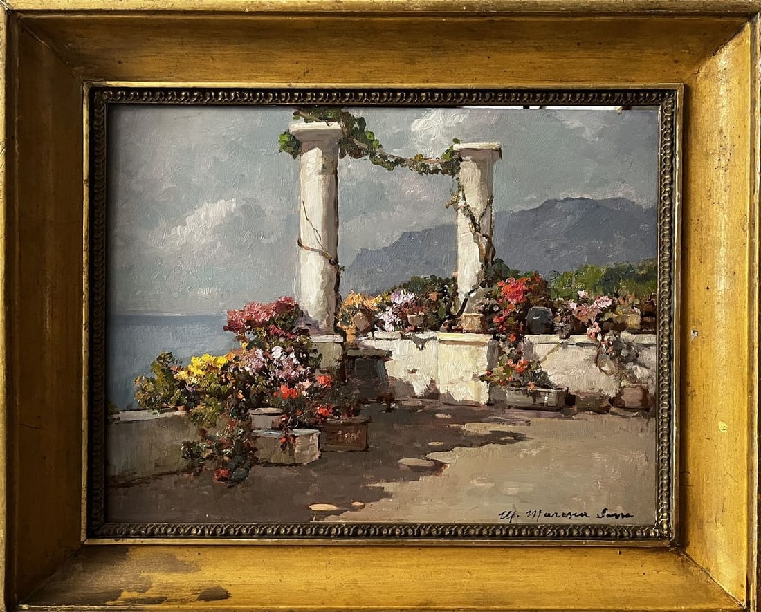 Oil painting Veranda in Naples Mucho Marasca Sani: Title: Oil painting Veranda in Naples Mucho Marasca Sani Description: NoVerne 372*** ABOUT THIS PAINTING **** TITLE: "Veranda in Naples"* ARTISTS: Mucho Marasca Sani* SIZE: 30x40 cm/'11.81x15.74