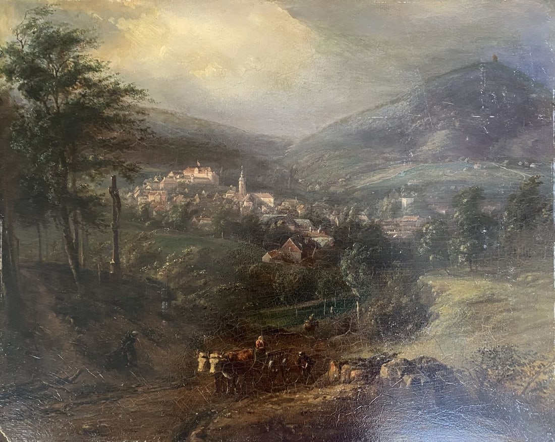 Oil painting City among the mountains European artist: Title: Oil painting City among the mountains European artist Description: NoVerne 389*** ABOUT THIS PAINTING **** TITLE: "City among the mountains"* ARTISTS: European artist* SIZE: 41x51 cm/'16.14x20.