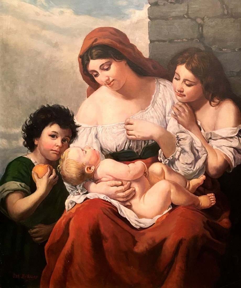 Oil painting Portrait of mom with children Brauer Oskar (1 of 9)