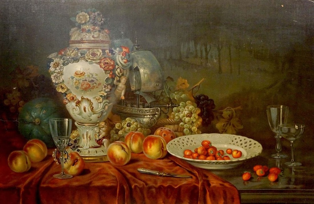 Oil painting A sweet table is set: Title: Oil painting A sweet table is set Description: NoVerne 45 *** ABOUT THIS PAINTING *** * TITLE: "A sweet table is set" * ARTISTS: Western European painter of the 19th century * SIZE: 60x90 cm/'2