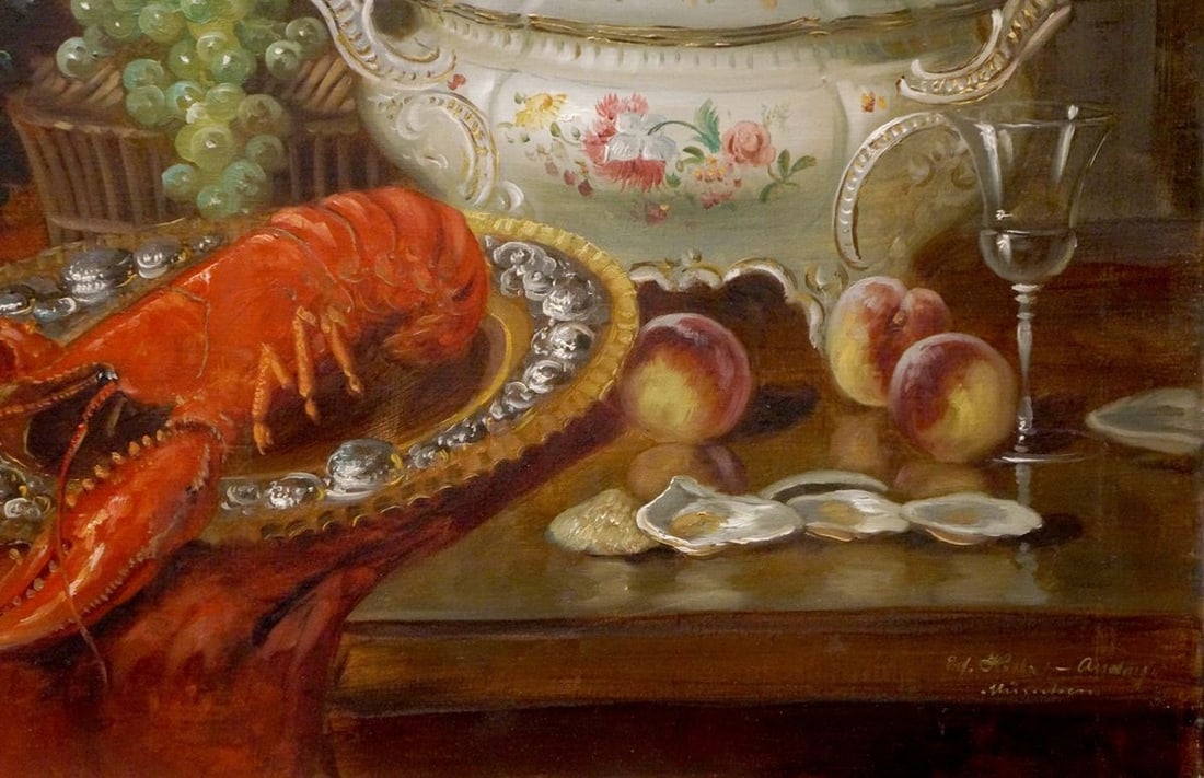 Oil painting Shrimp on the table Eduard Huber-Andorf - 5