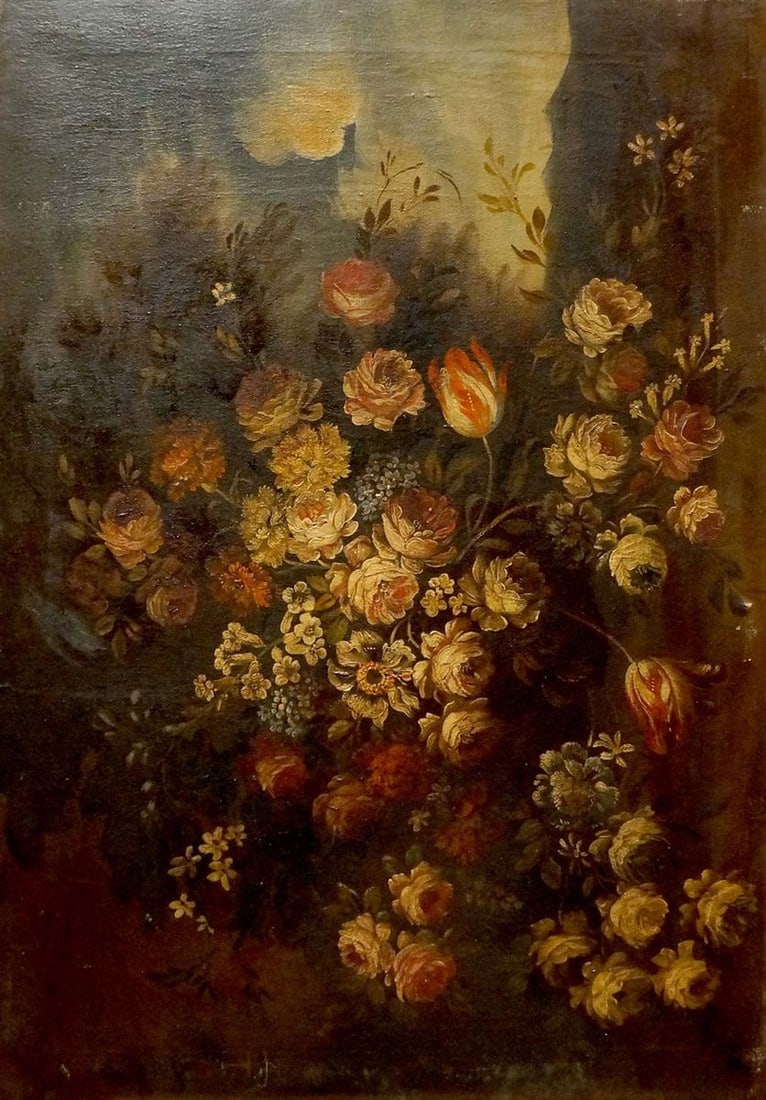 Oil painting Flowers: Title: Oil painting Flowers Description: NoVerne 56 *** ABOUT THIS PAINTING *** * TITLE: "Flowers" * ARTISTS: Western European painter late 18th early 19th century * SIZE: 100x70 cm/'39.37x27.55 inche