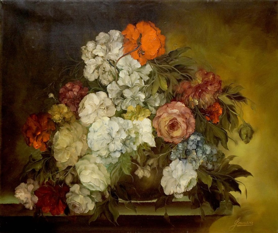 Oil painting Flowers Sarossa: Title: Oil painting Flowers Sarossa Description: NoVerne 65 *** ABOUT THIS PAINTING *** * TITLE: "Flowers" * ARTISTS: Sarossa * SIZE: 60x77 cm/'23.62x30.31 inches' * MEDIUM: oil, canvas * HAND PAINTED