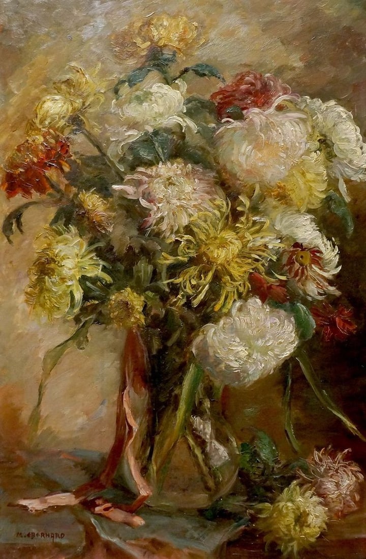 Oil painting Flowers M. Eberhard: Title: Oil painting Flowers M. Eberhard Description: NoVerne 67 *** ABOUT THIS PAINTING *** * TITLE: "Flowers" * ARTISTS: M. Eberhard * SIZE: 82x54 cm/'32.28x21.25 inches' * MEDIUM: oil, cardboard * H