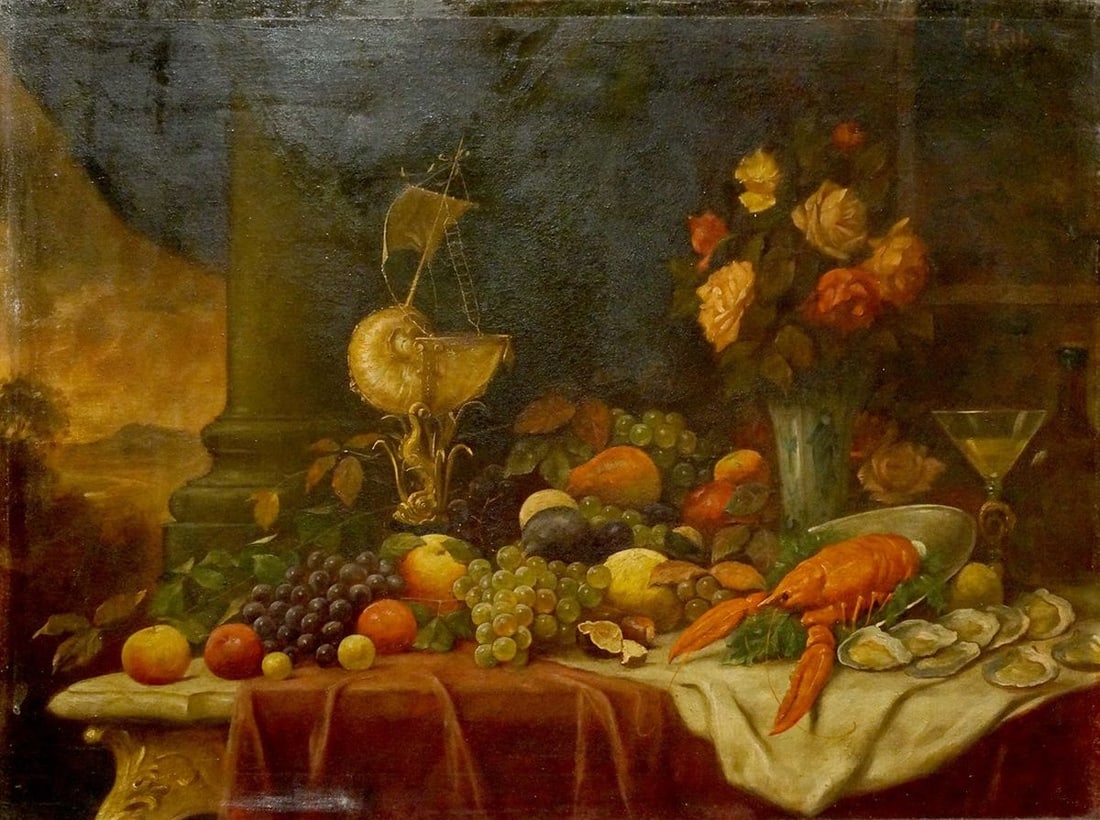Oil painting Food on the table with grapes (1 of 8)