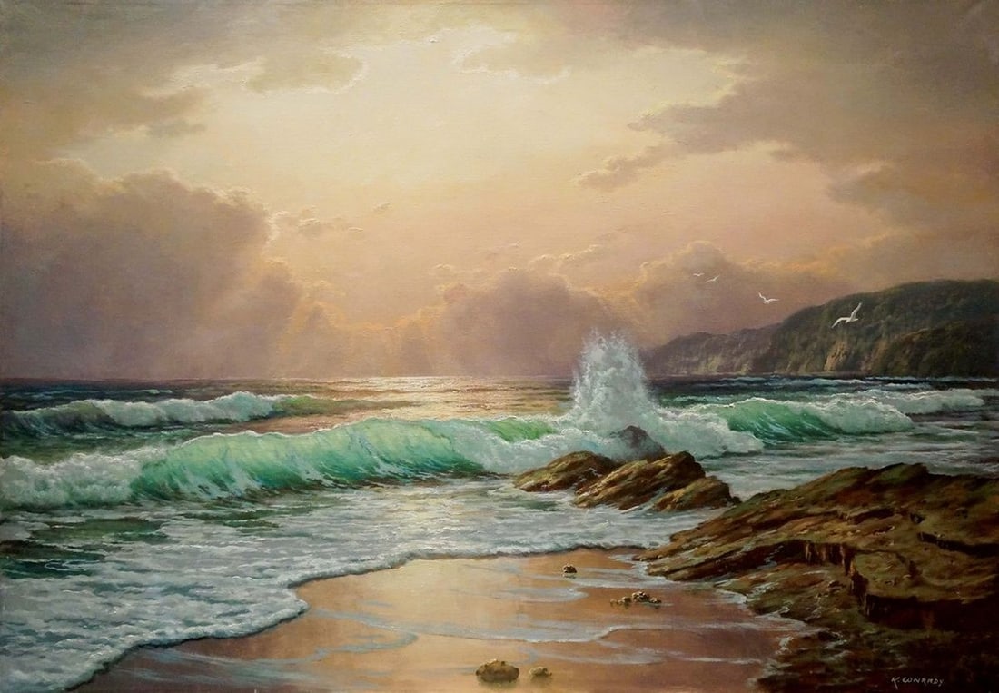 Oil painting The waves are beating against the shore K. Conradx (1 of 8)