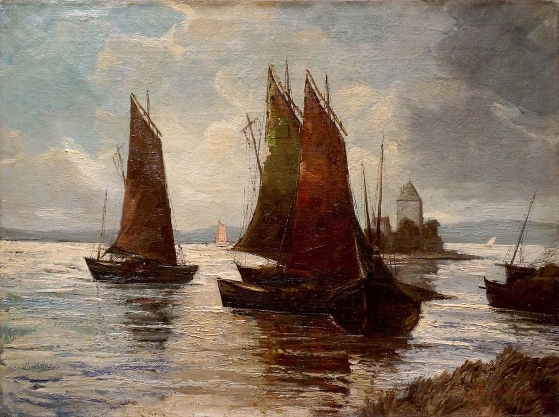 Oil painting Fleet of ships Woseker A. (1 of 8)