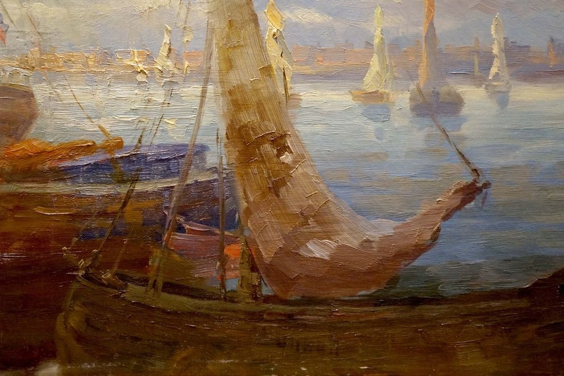 Oil painting Boats in the port - 2