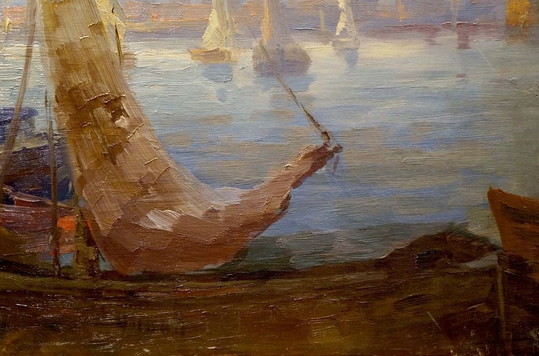 Oil painting Boats in the port - 5