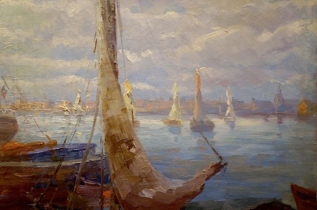Oil painting Boats in the port - 6