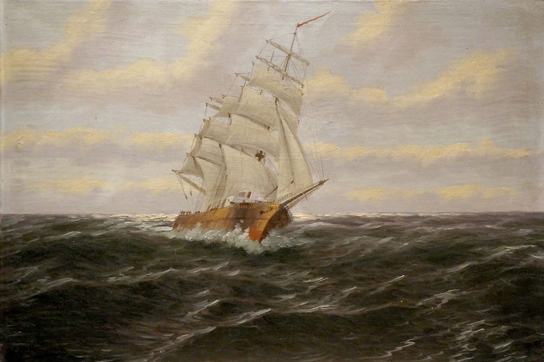 Oil painting Ship at sea H.Attmann: Title: Oil painting Ship at sea H.Attmann Description: NoVerne 104 *** ABOUT THIS PAINTING *** * TITLE: "Ship at sea" * ARTISTS: H.Attmann * SIZE: 54x80 cm/'21.25x31.49 inches' * MEDIUM: oil, canvas