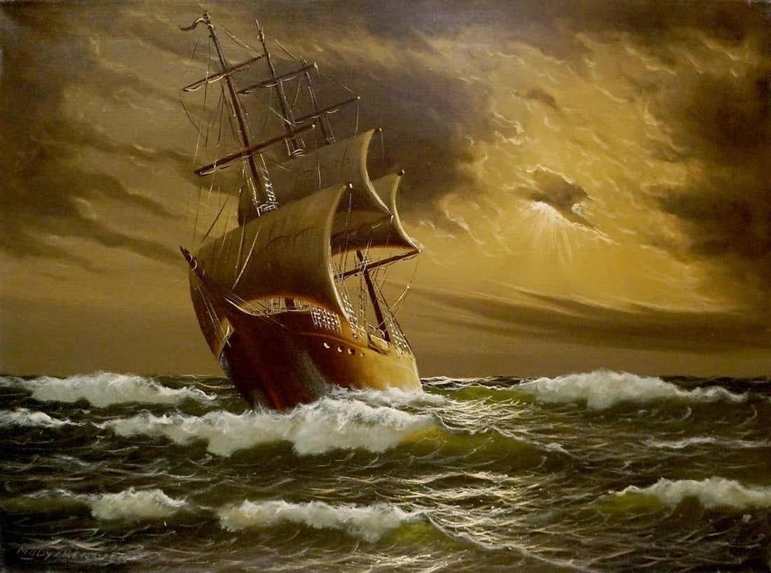 Oil painting Landscape with a ship Mody Kersler (1 of 8)